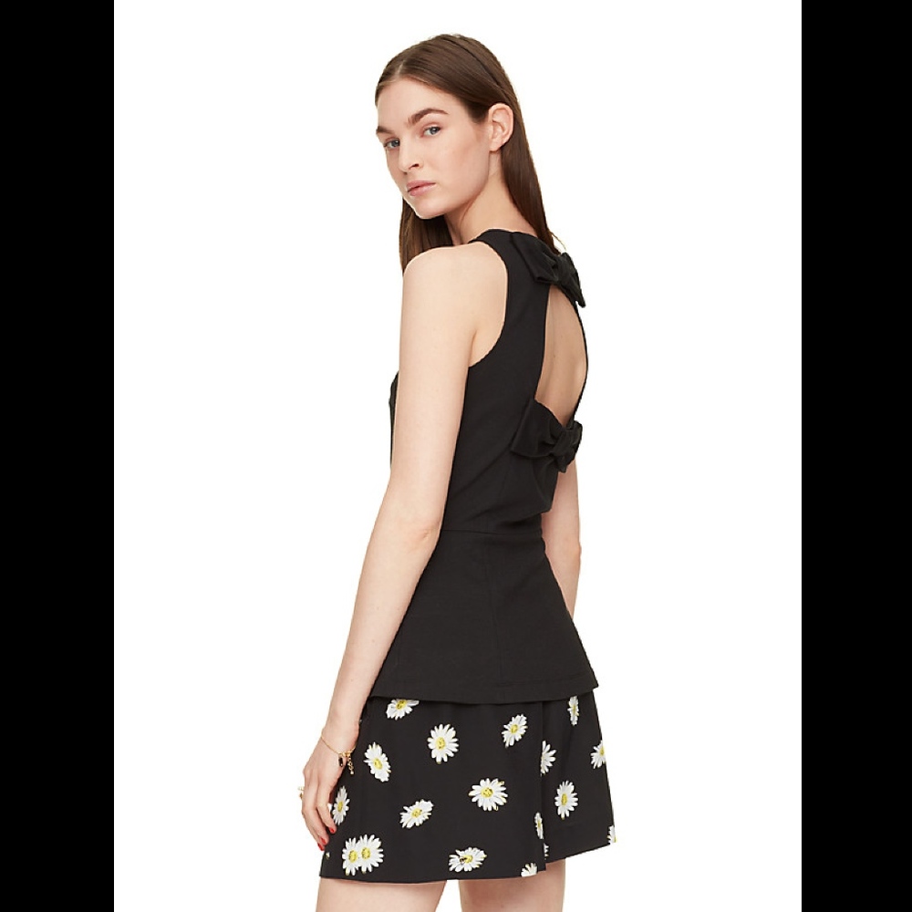 Kate Spade Black Ponte Open Back Bow Peplum Top
